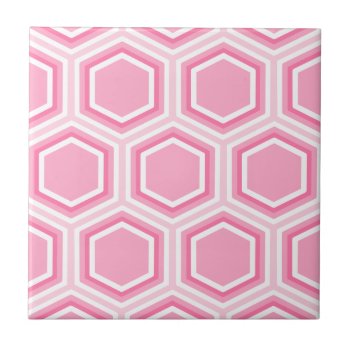 Pink Hexagon Pattern Ceramic Tile by PatternPlethora at Zazzle
