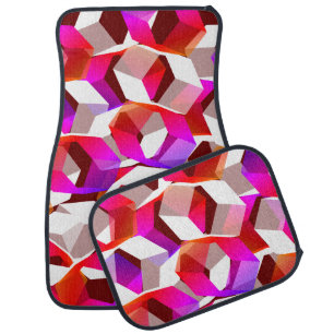 Pink hexagons and more colors, dark red background car floor mat
