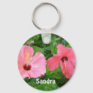 Pink Hibiscus Add A Name Keychain