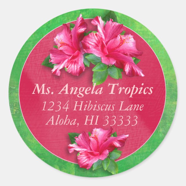 Pink Hibiscus Address Stickers (Front)