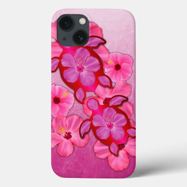 Pink Hibiscus And Honu Turtles Case-Mate iPhone Case (Back)