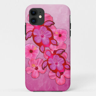 Pink Hibiscus And Honu Turtles iPhone 11 Case