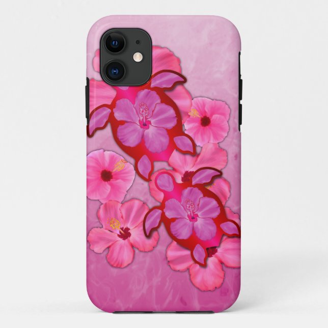 Pink Hibiscus And Honu Turtles Case-Mate iPhone Case (Back)