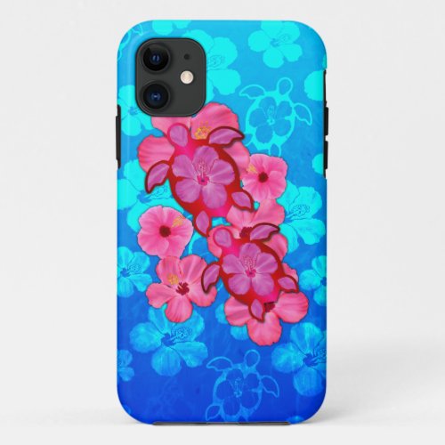 Pink Hibiscus And Honu Turtles iPhone 11 Case