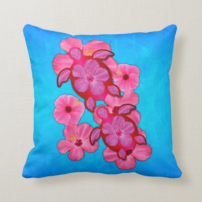 Pink Hibiscus And Honu Turtles Pillow