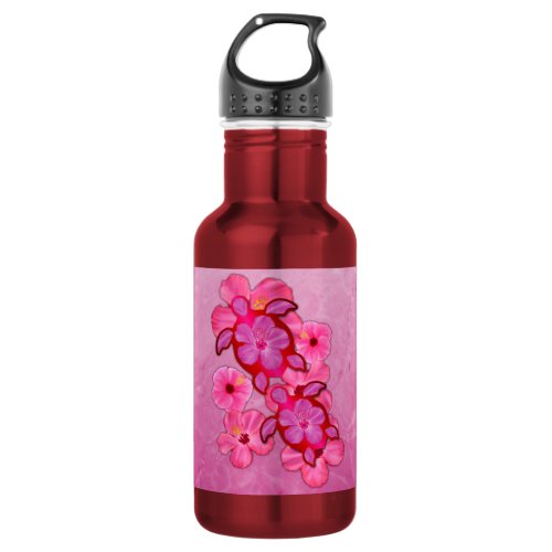 Pink Hibiscus And Honu Turtles Stainless Steel Water Bottle