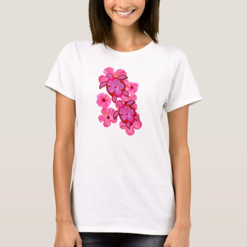 Pink Hibiscus And Honu Turtles T_Shirt