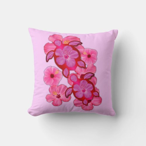 Pink Hibiscus And Honu Turtles Throw Pillow