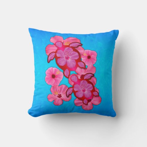 Pink Hibiscus And Honu Turtles Throw Pillow