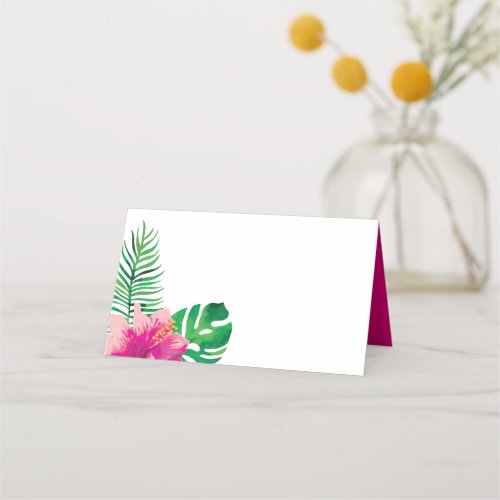 Pink Hibiscus and Tropical Leaves Place Card