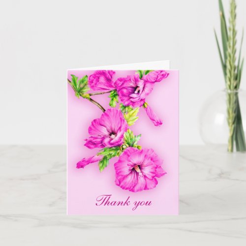 Pink hibiscus art wedding thank you card