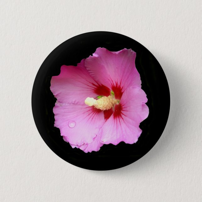 Pink Hibiscus Badge Button (Front)