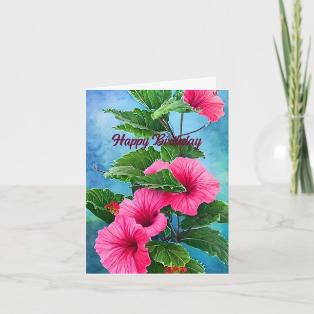 Pink Hibiscus Birthday Card (Front)