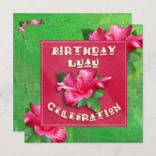 Pink Hibiscus Birthday Luau Party Invitations