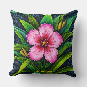 Pink Hibiscus Bloom - Exotic Tropical Throw Pillow