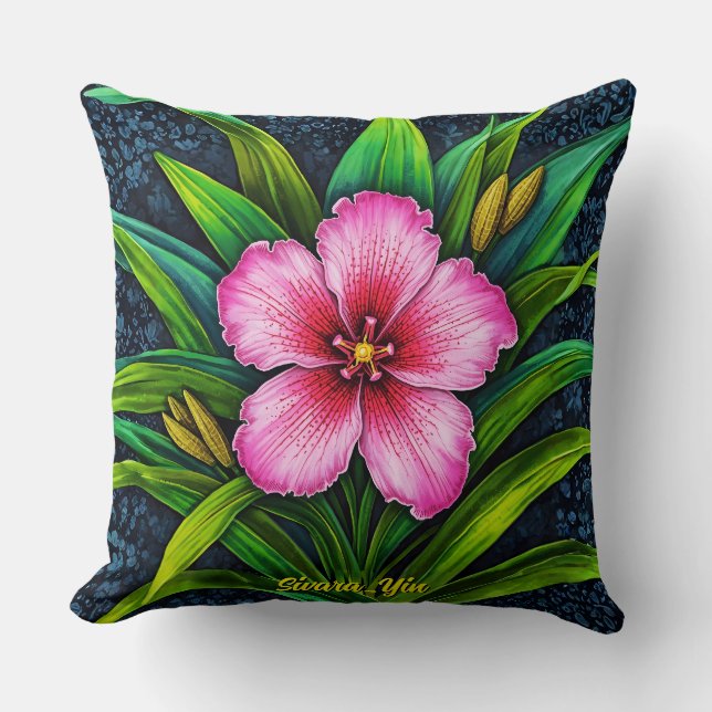Pink Hibiscus Bloom - Exotic Tropical  Throw Pillow (Front)