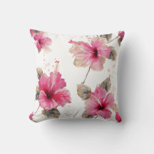 Pink Hibiscus Bloom Throw Pillow