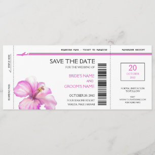 Pink Hibiscus Boarding Pass Save the Date Cards