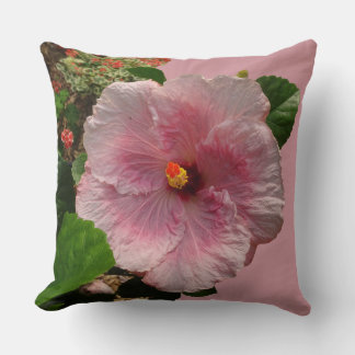 Pink Hibiscus Cust. BG Color Throw Pillow