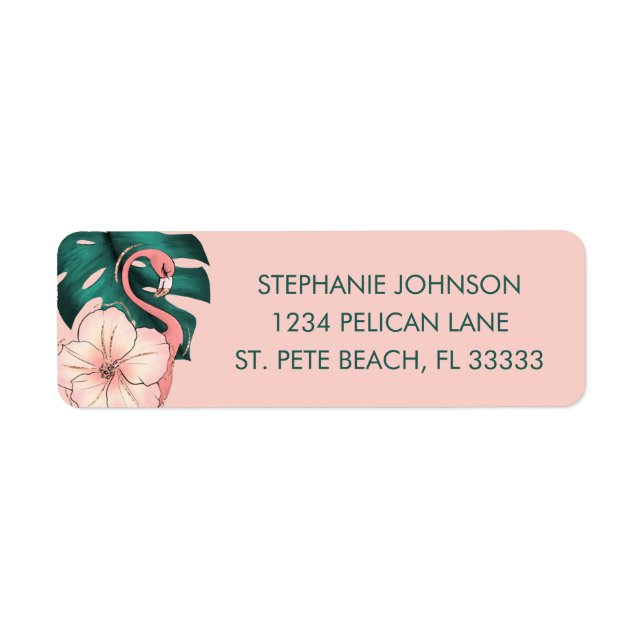 Pink Hibiscus Flamingo Return Address Label (Front)