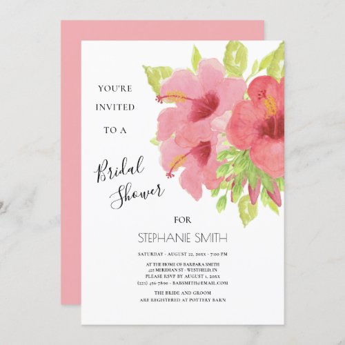 Pink Hibiscus Floral Bridal Shower Invitation
