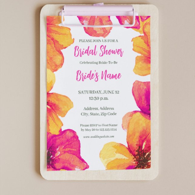 Pink Hibiscus Floral Bridal Shower Invitation (Creator Uploaded)