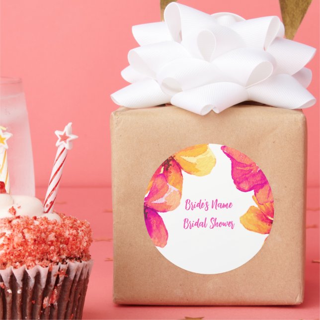 Pink Hibiscus Floral Bridal Shower Invitation Classic Round Sticker (Party)