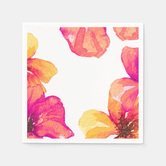 Pink Hibiscus Floral Bridal Shower Invitation Napkins (Front)