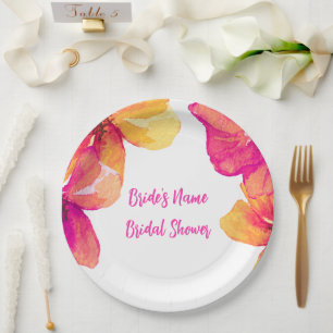 Pink Hibiscus Floral Bridal Shower Invitation Paper Plates