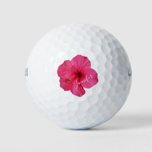 Pink Hibiscus Floral Flower Tropical Name Golf Balls