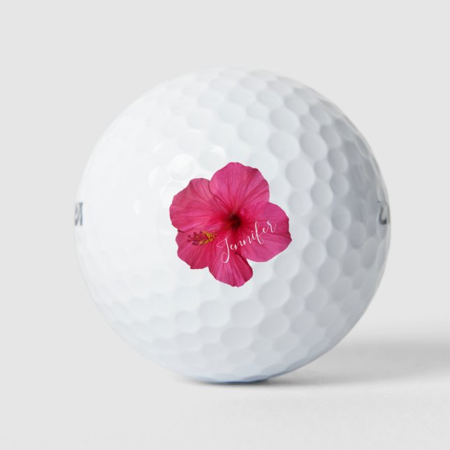 Pink Hibiscus Floral Flower Tropical Name Golf Balls (Front)