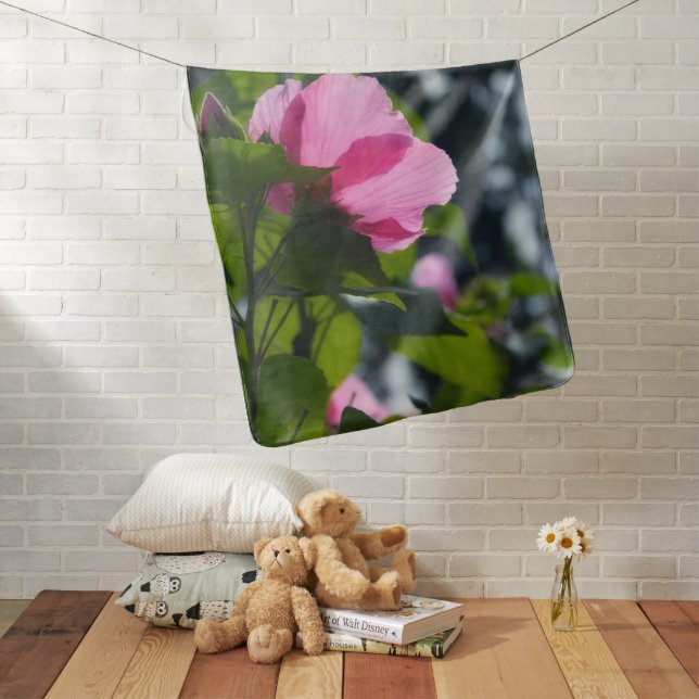 Pink Hibiscus Floral Photographic Personalized Baby Blanket (In Situ)