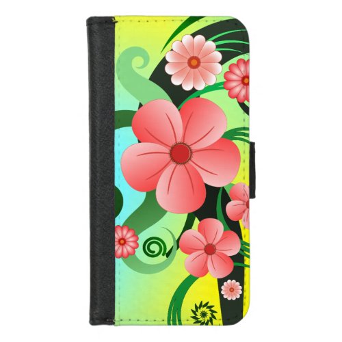 Pink Hibiscus Floral Tropical Flowers Folio iPhone 87 Wallet Case