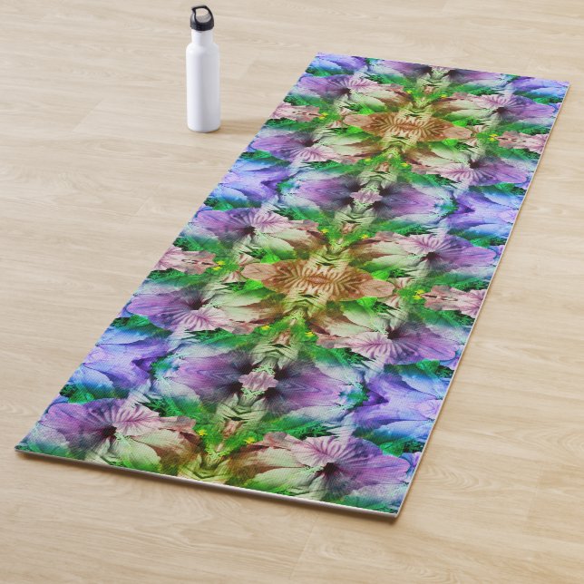 Pink Hibiscus Flower Abstract Distressed  Yoga Mat (In Situ)