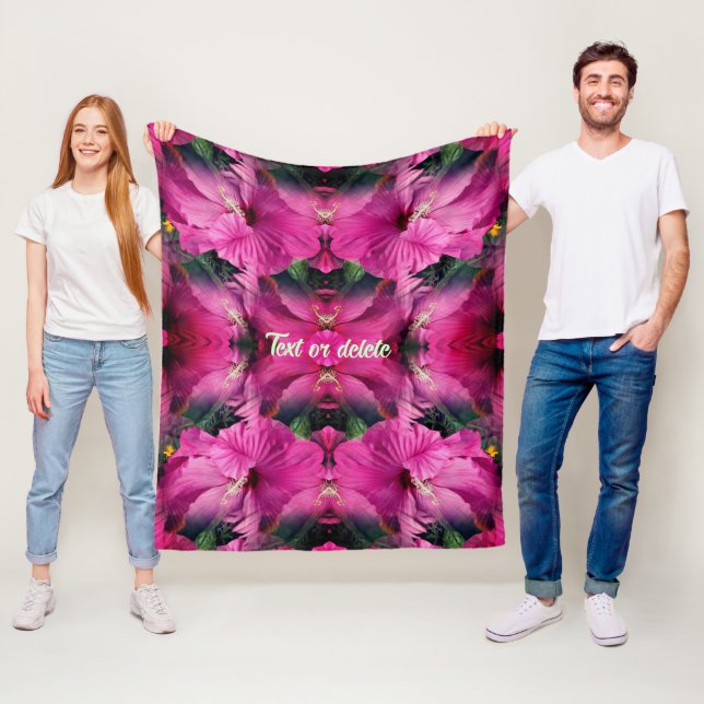 Pink Hibiscus Flower Abstract Personalized Fleece Blanket (In Situ)