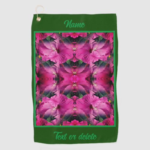 Pink Hibiscus Flower Abstract Personalized Golf Towel