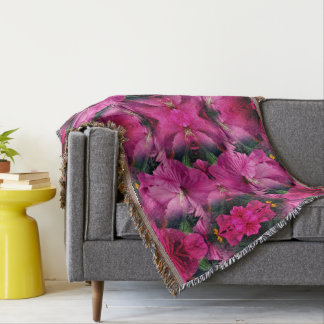 Pink Hibiscus Flower Abstract Throw Blanket