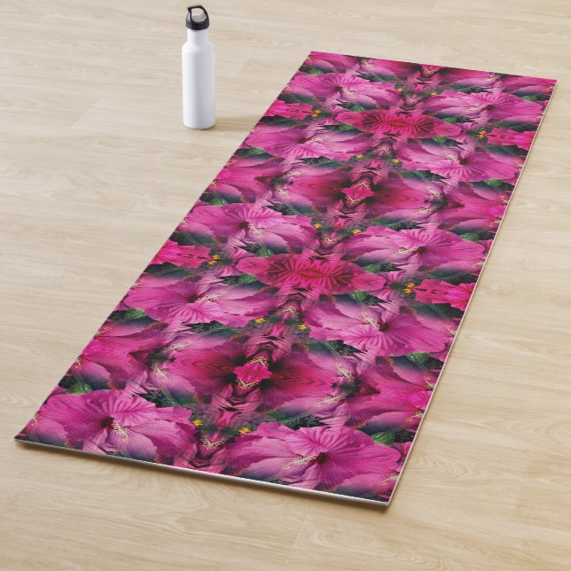Pink Hibiscus Flower Abstract Yoga Mat (In Situ)
