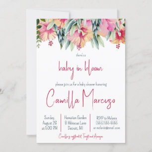 Pink Hibiscus Flower Baby in Bloom Baby Shower Invitation