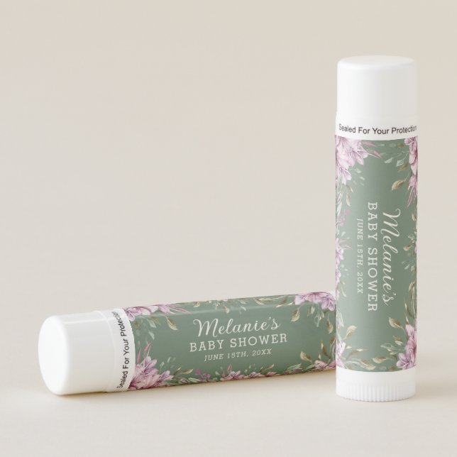 Pink Hibiscus Flower Baby Shower Lip Balm Favor (Front)