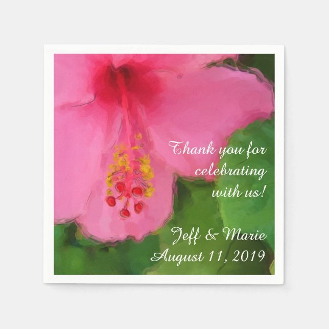 Pink Hibiscus Flower Beach Wedding Paper Napkins (Front)