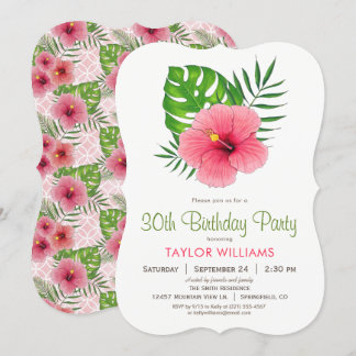 Pink Hibiscus Flower Birthday Party Invitation