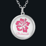 Pink Hibiscus Flower Bridesmaid Gift Necklace<br><div class="desc">Necklace features an original marker illustration of a tropical pink Hawaiian hibiscus flower,  and BRIDESMAID in a fun font. A perfect gift for your bridesmaids!</div>