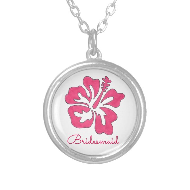 Pink Hibiscus Flower Bridesmaid Gift Necklace (Front)