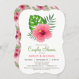 Pink Hibiscus Flower Couples Shower Invitation