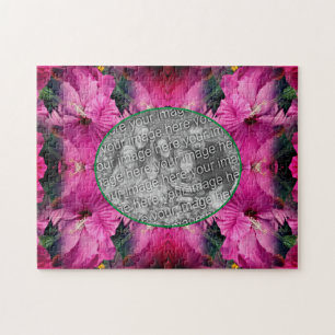 Pink Hibiscus Flower Frame Create Your Own Photo Jigsaw Puzzle