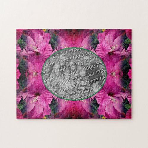 Pink Hibiscus Flower Frame Create Your Own Photo Jigsaw Puzzle