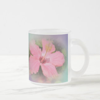 Pink Hibiscus Flower Frosted Glass Coffee Mug