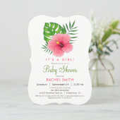 Pink Hibiscus Flower Girl Baby Shower Invitation (Standing Front)