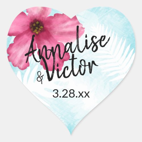 Pink Hibiscus Flower Heart Sticker